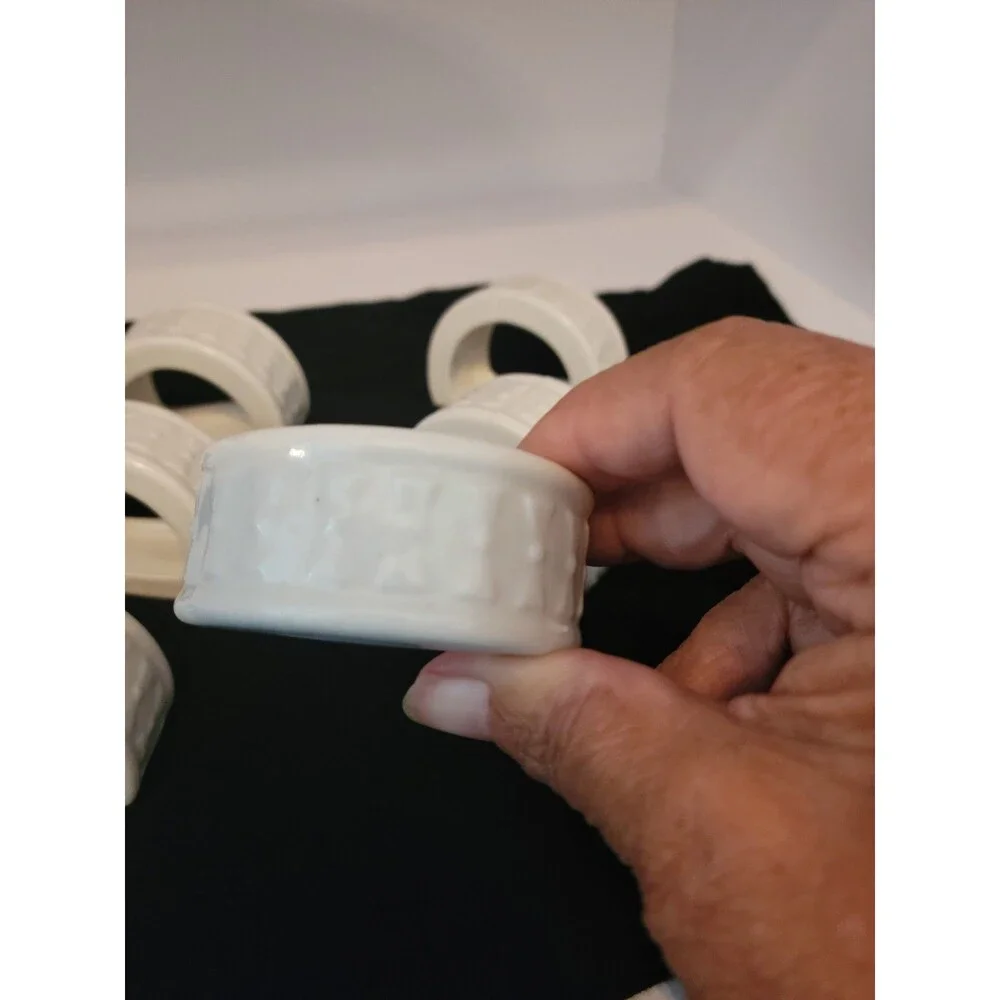 12 Vtg. White Porcelain Napkin Rings Set Ribbed Holidays Tableware 2.5 X 2 Inch